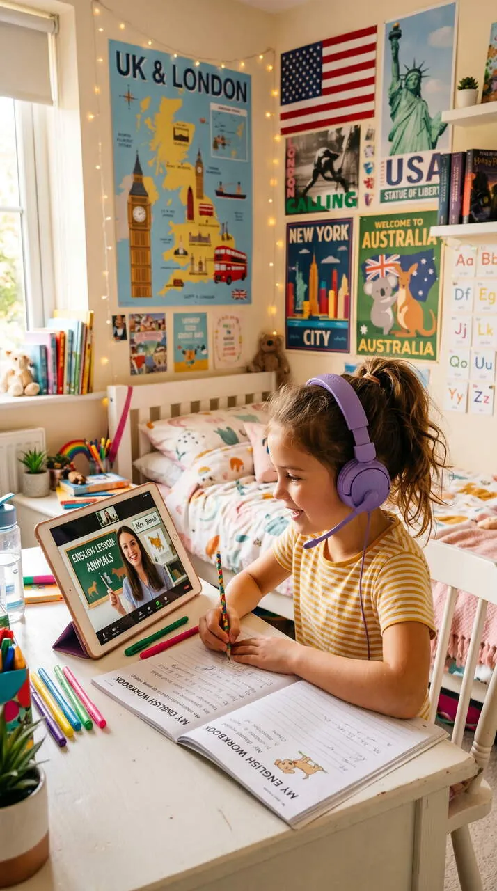Enfant avec des livres d’anglais illustrés