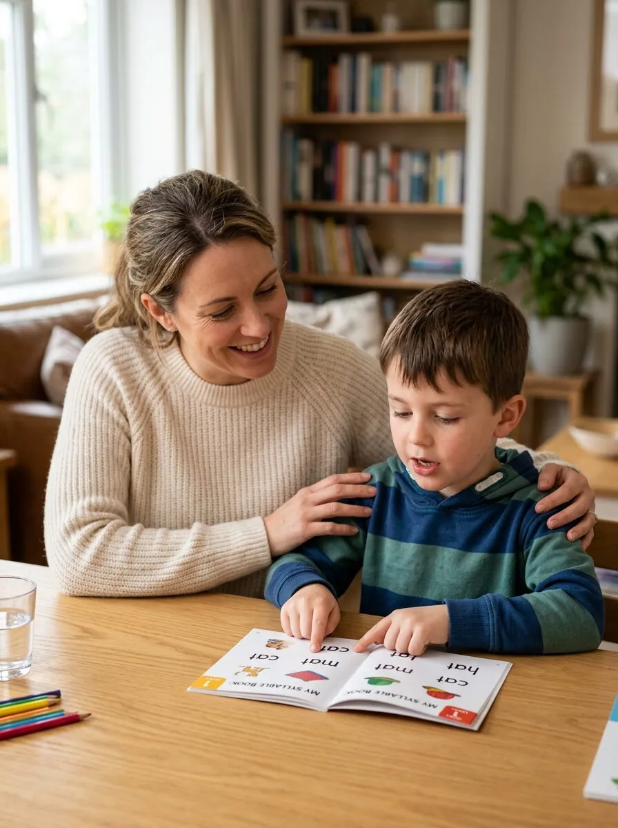 Enfant concentré sur un cahier de lecture